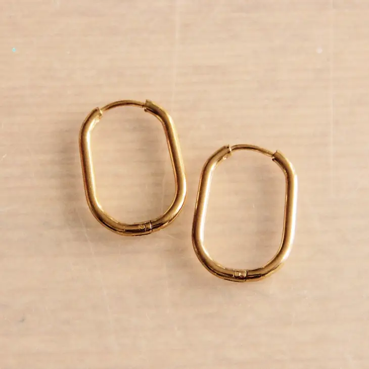 Gold Creole Oval Earrings, 21mm, Stainless