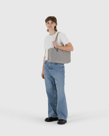 BAGGU Medium Nylon Bowler Bag - Black + White Gingham