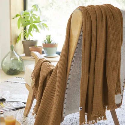 Gaïa  Fringed Throw Camel