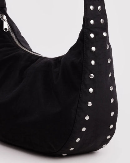 BAGGU Medium Nylon Crescent Bag Studs side profile - PABOOM