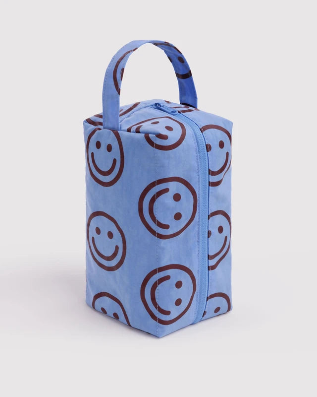BAGGU Dopp Kit in Misty Blue Happy with zip top closure and carrying loop - PABOOM