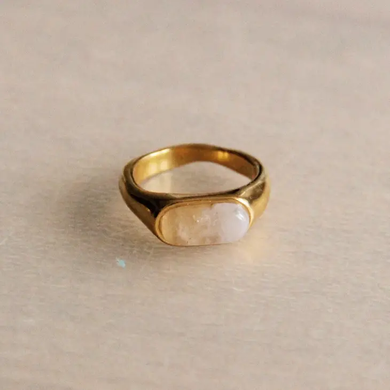 Gold Ring with Oval Stone, Stainless Sz7