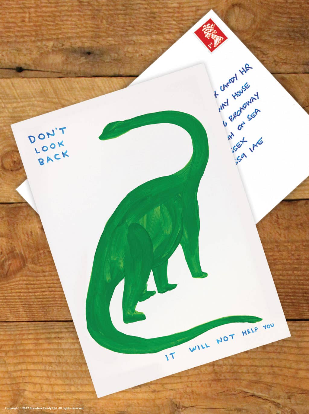 David Shrigley x Brainbox Candy Don't Look Back art postcard, pack of 12 - PABOOM