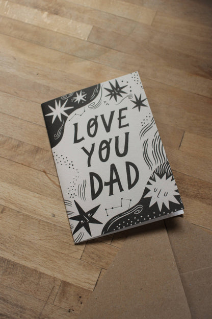 Close-up of the star and constellation illustration on 'Love You Dad' card