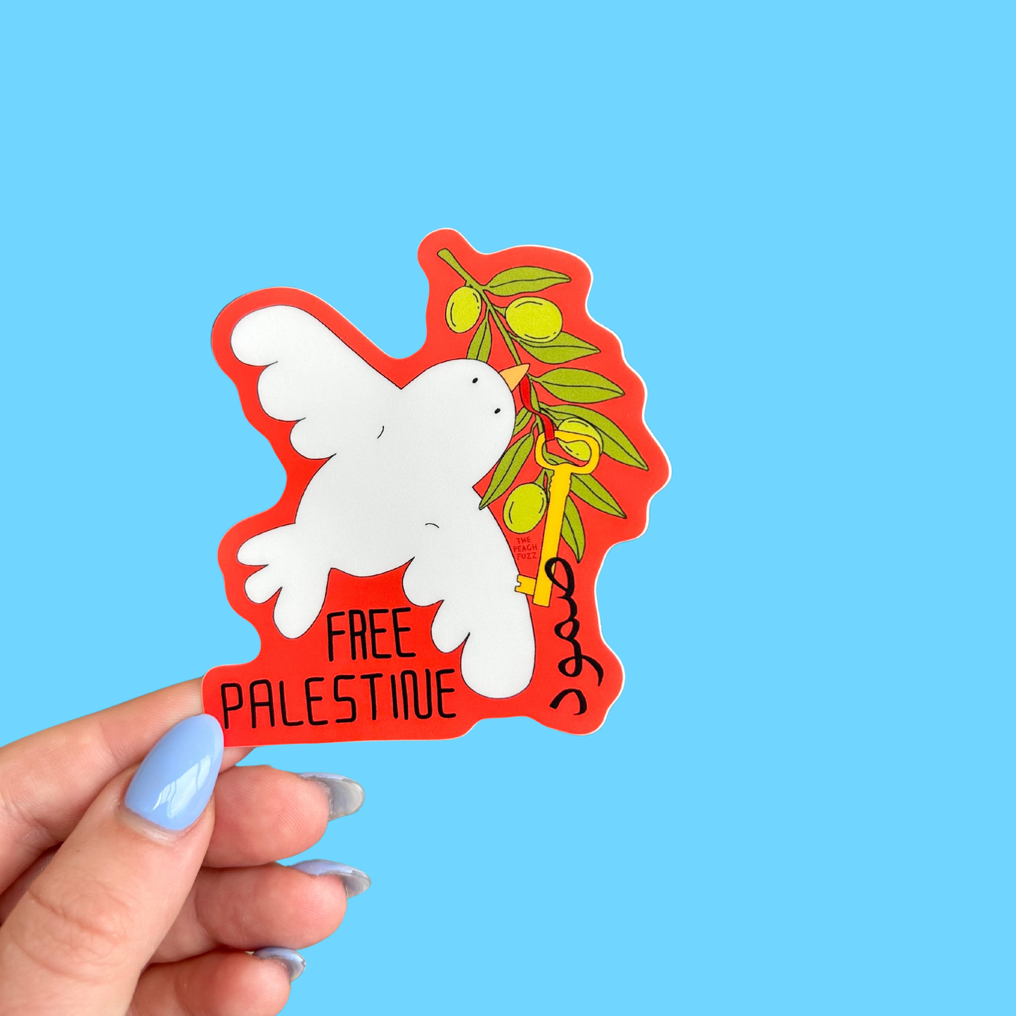 Sticker shown flat on a plain background