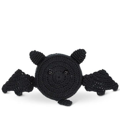 Close-up of the crochet Bat Measuring Tape's wing and face detail.