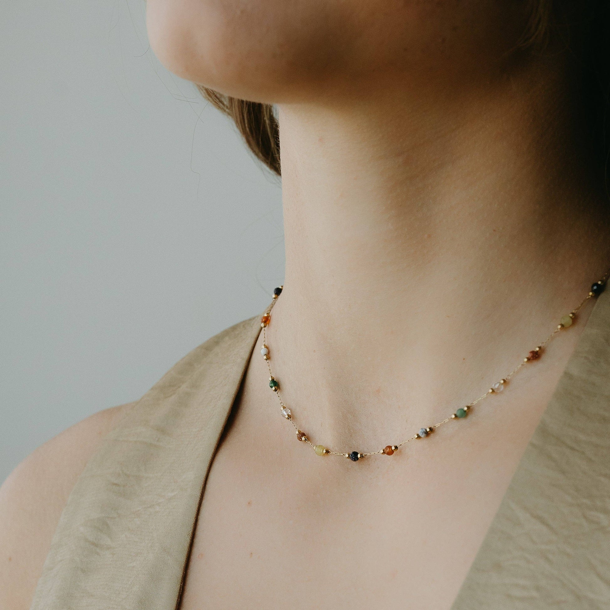 Esme beaded gemstone necklace close-up on light background - PABOOM