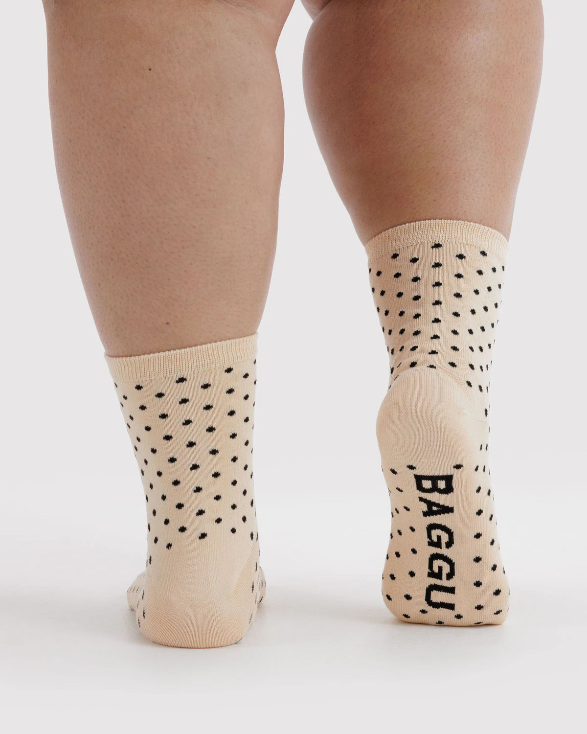 BAGGU Crew Sock - Micro Cream and Black Polka Dot