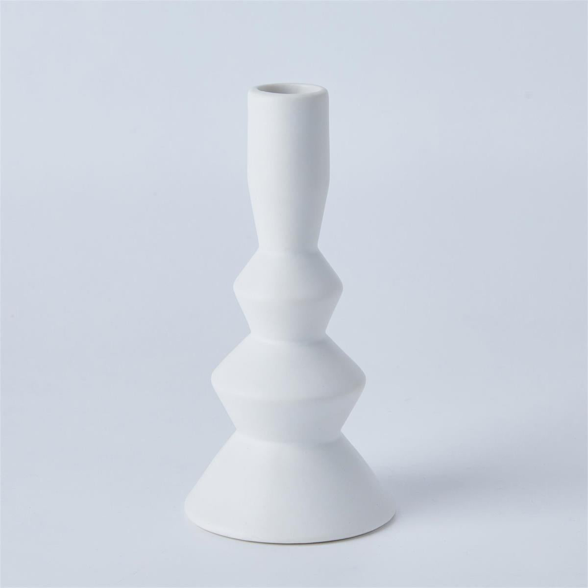 Stacked Matte White Taper Candle Holder Large