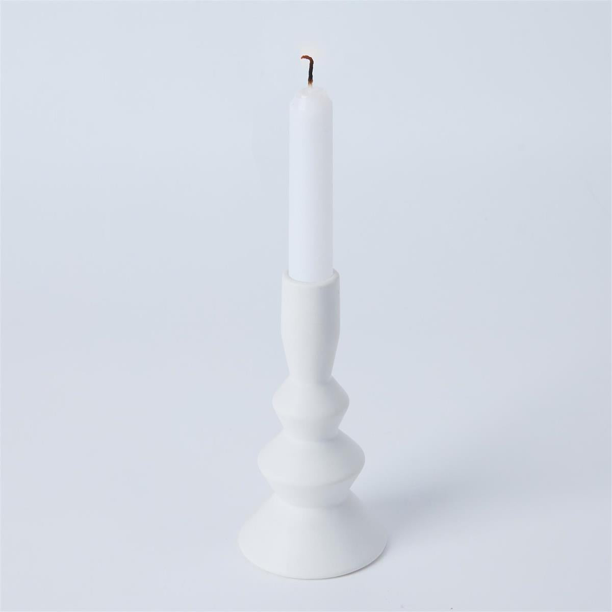 Stacked Matte White Taper Candle Holder Large