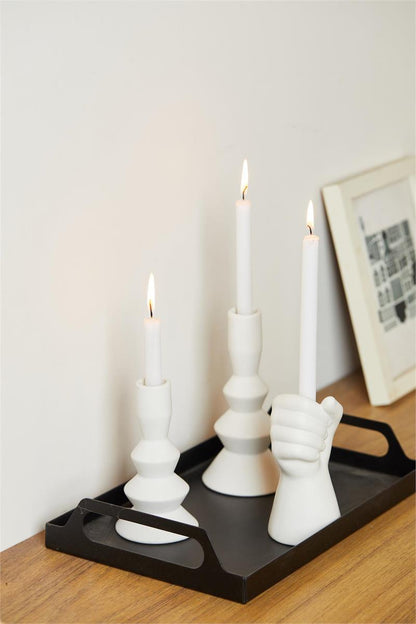 Stacked Matte White Taper Candle Holder Large