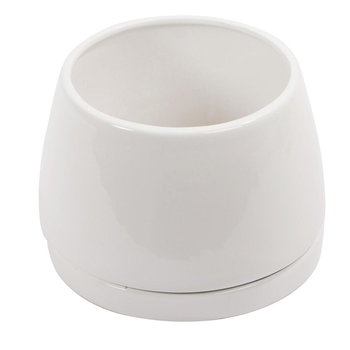 White Rounded Planter with Saucer