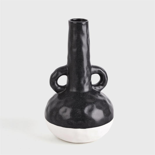 Black + White Bud Vase With Handles