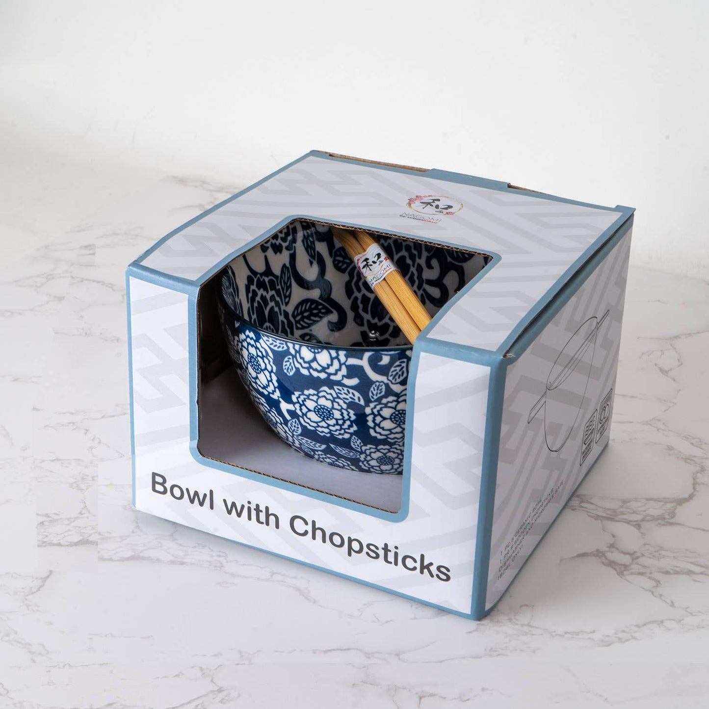 Botan Flower Design Bowl With Chopsticks