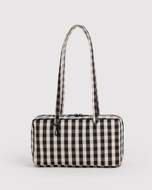 BAGGU Nylon Bowler Bag - Black and Cream Gingham