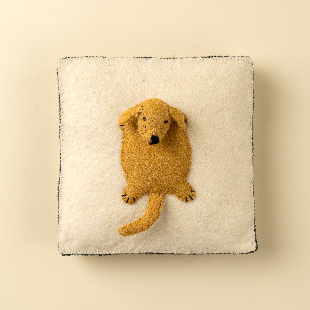 Dog Felt Wall Plaque with a stitched golden dog on a white background - PABOOM