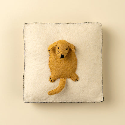 Dog Felt Wall Plaque with a stitched golden dog on a white background - PABOOM