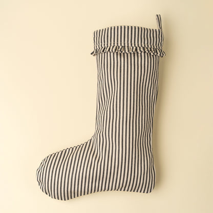Ticking Stripe Stocking in black ticking fabric on a white background - PABOOM