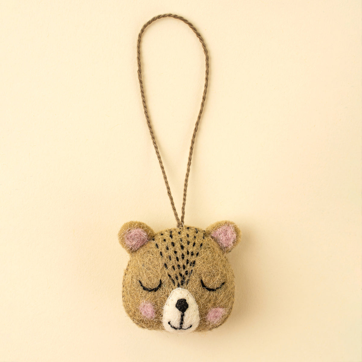 Bear Face Felt Ornament in soft wool felt on a white background - PABOOM