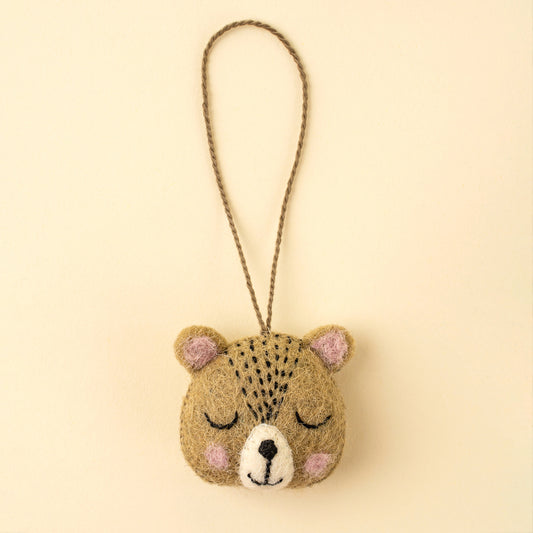 Bear Face Felt Ornament in soft wool felt on a white background - PABOOM