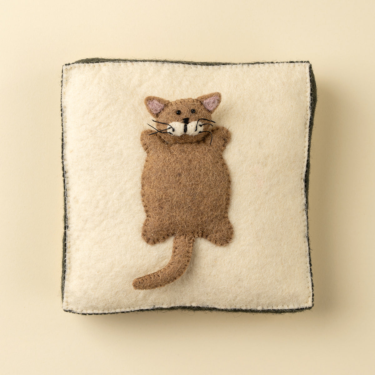 Cat Felt Wall Plaque with a stitched brown cat on a white background - PABOOM