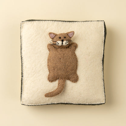 Cat Felt Wall Plaque with a stitched brown cat on a white background - PABOOM