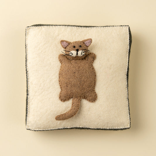 Cat Felt Wall Plaque with a stitched brown cat on a white background - PABOOM