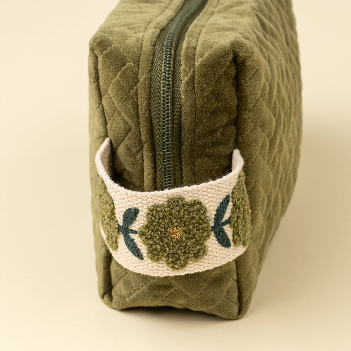 Rosette Velvet Vanity Pouch - Green, Medium