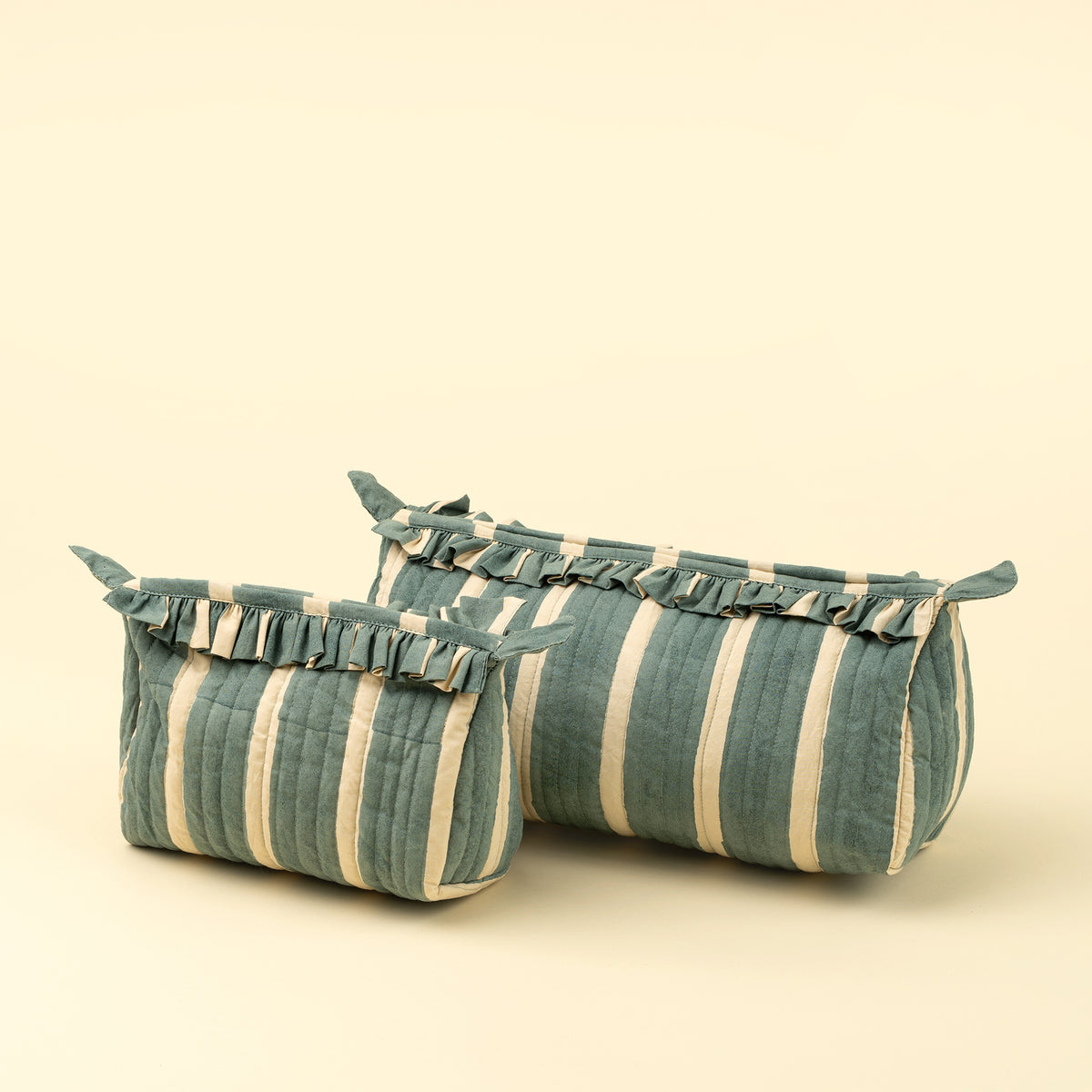 Block Print Stripe Pouch - Blue, Large