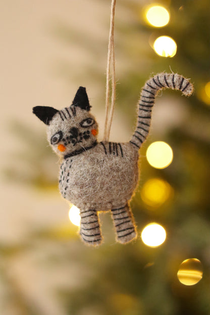 Curious Cat Felt Ornament - Grey