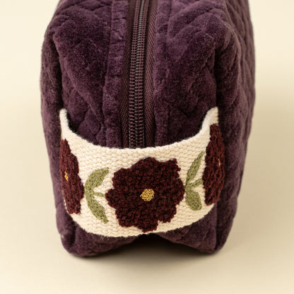 Rosette Velvet Vanity Pouch - Sangria, Small