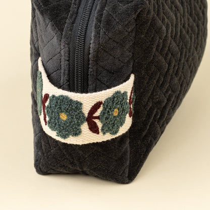 Rosette Velvet Vanity Pouch - Navy, Large