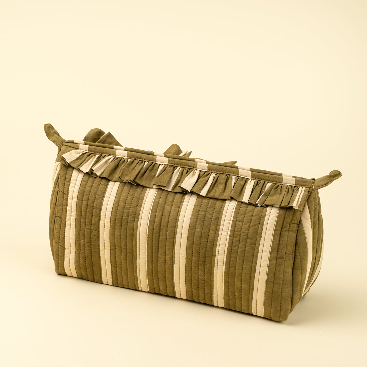 Block Print Stripe Pouch in olive stripes on a white background - PABOOM
