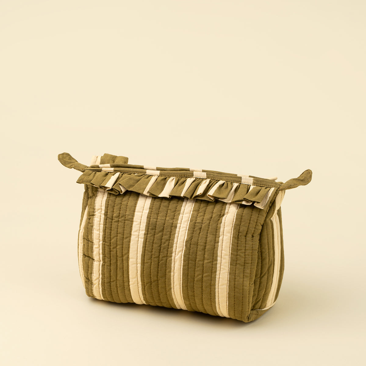 Block Print Stripe Pouch in olive stripes on a white background - PABOOM