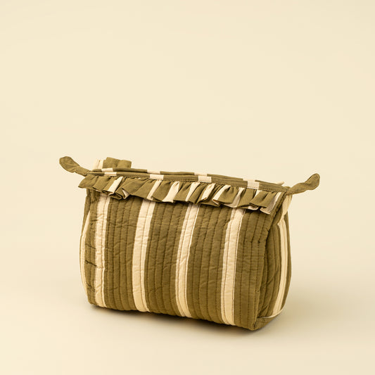 Block Print Stripe Pouch in olive stripes on a white background - PABOOM