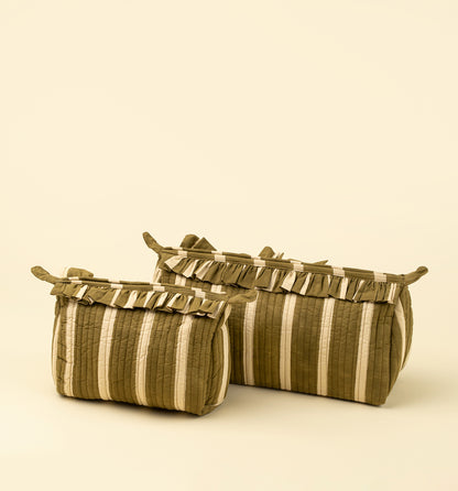 Block Print Stripe Pouch - Olive, Small
