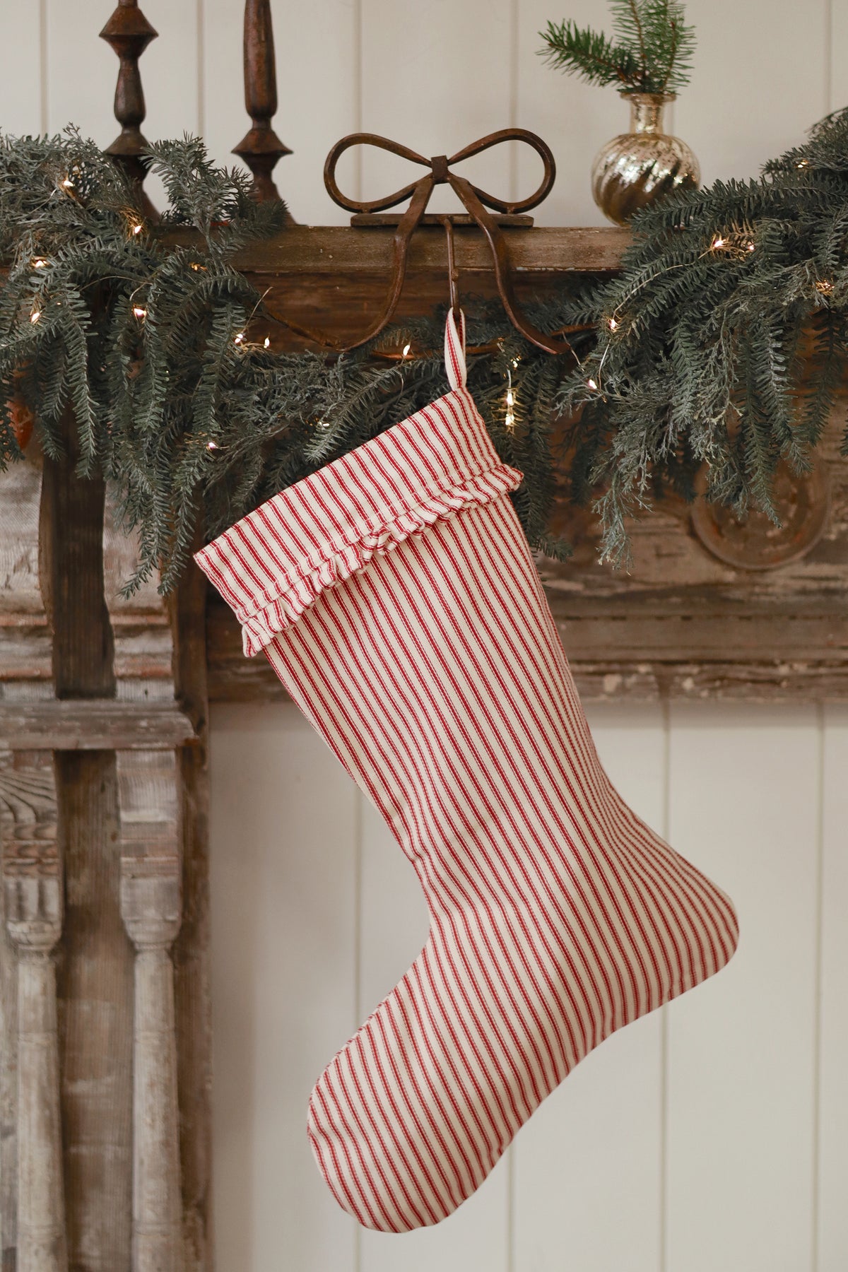 Ticking Stripe Stocking - Red