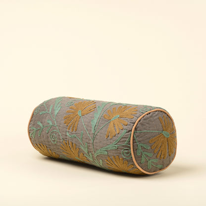 Suzani Embroidered Kantha Bolster - Grey