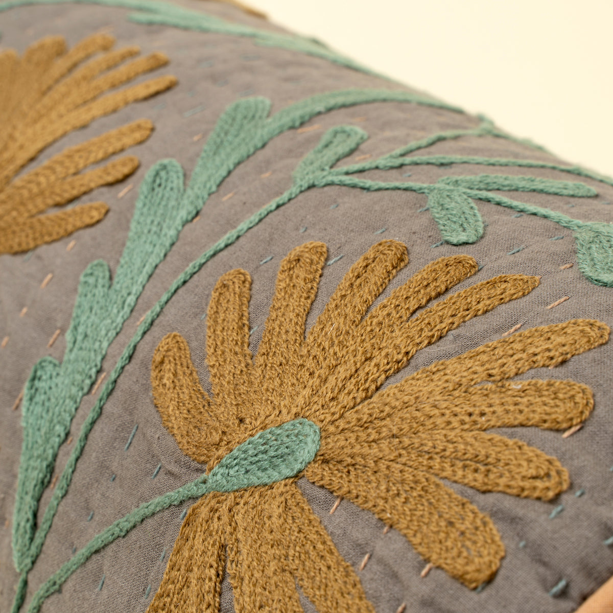 Suzani Embroidered Kantha Bolster - Grey