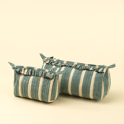 Block Print Stripe Pouch - Blue, Small