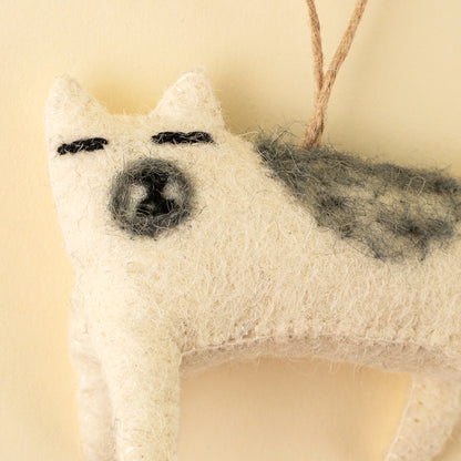 Curious Cat Felt Ornament - Cream