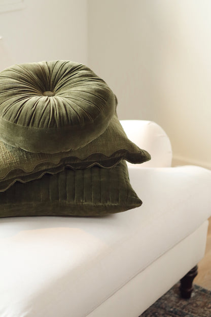 Velvet Tuft Round Cushion - Moss