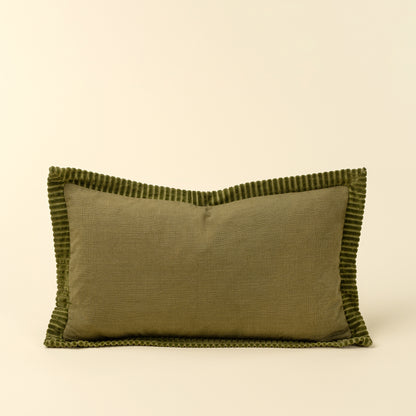 Corded Velvet Edge Pillow in moss with velvet corduroy trim on a white background - PABOOM