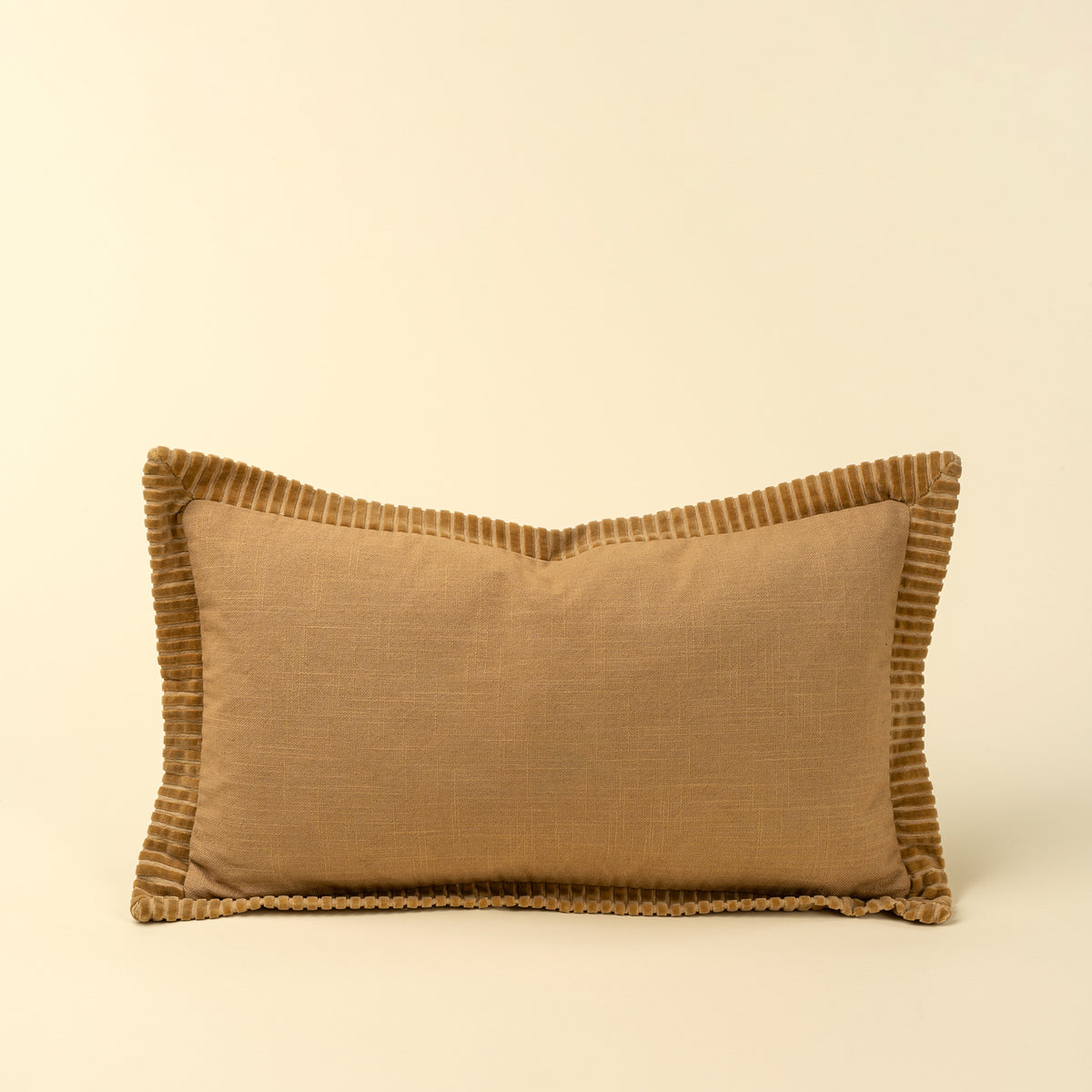 Corded Velvet Edge Pillow in gold with velvet corduroy trim on a white background - PABOOM