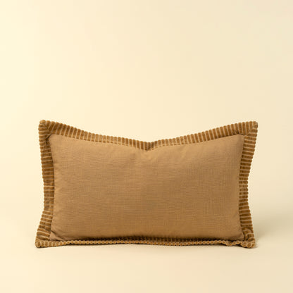 Corded Velvet Edge Pillow in gold with velvet corduroy trim on a white background - PABOOM