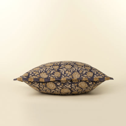 Floral & Stripe Block Print Linen Pillow