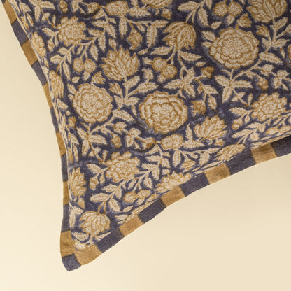 Floral & Stripe Block Print Linen Pillow