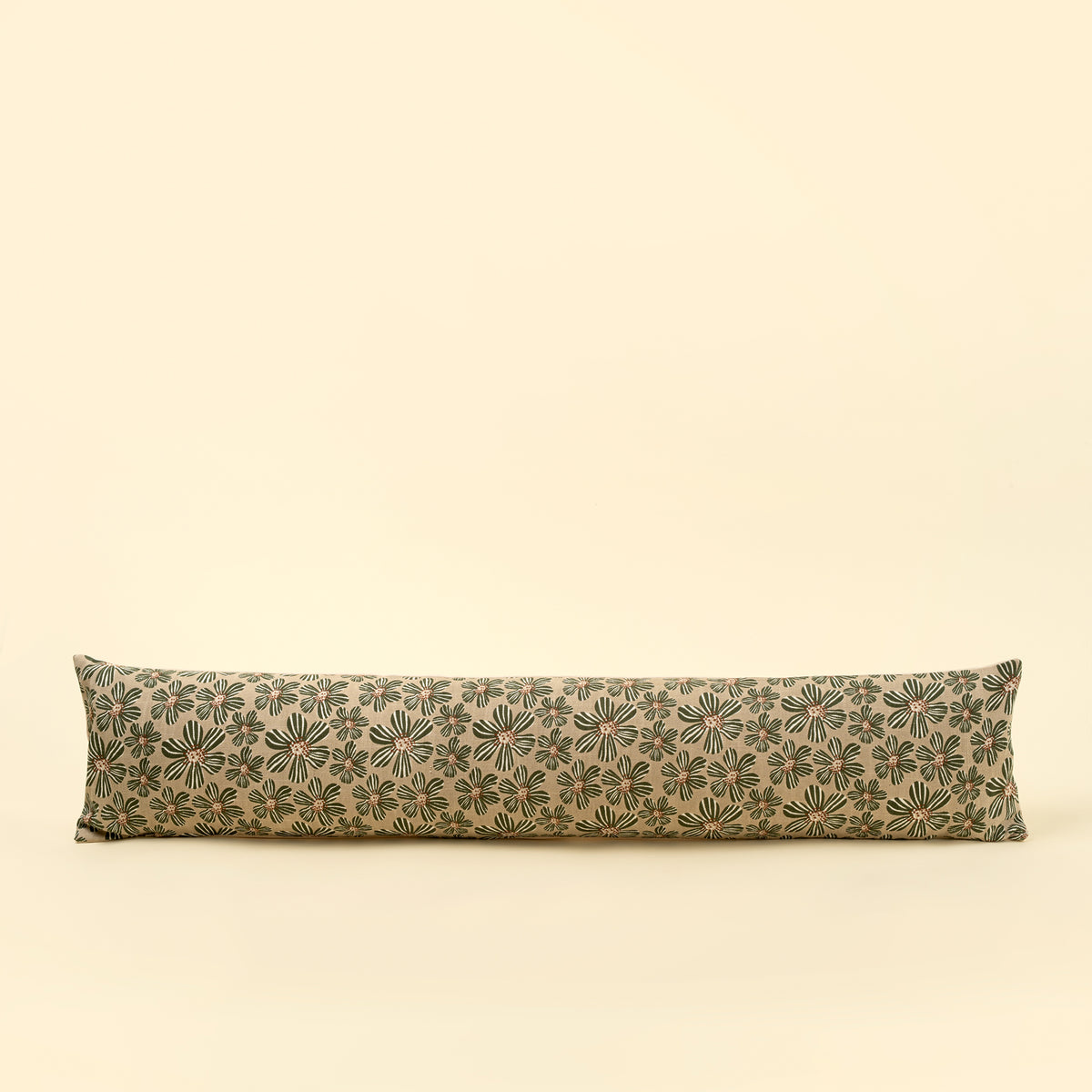 Daisy Play Long Polyfilled Lumbar in green daisy print on a white background - PABOOM