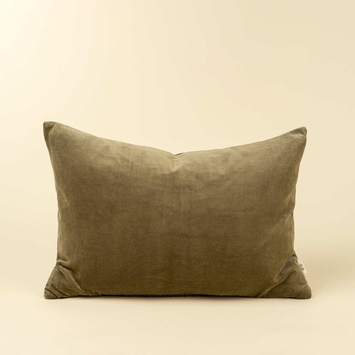 Vera Luxe Velvet Pillow in olive velvet, 16x24, on a white background - PABOOM