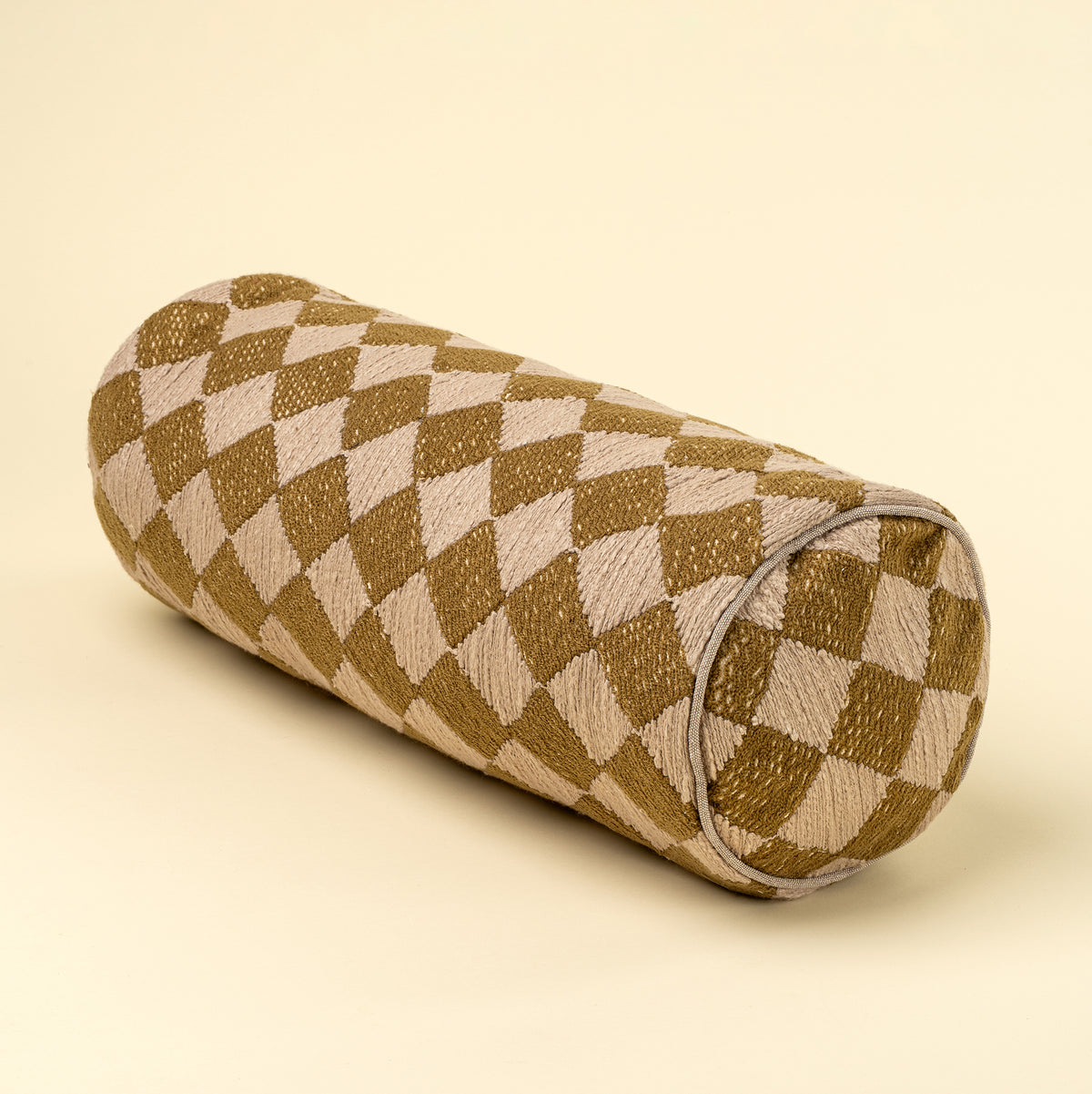 Textured Check Bolster in golden woven check on a white background - PABOOM